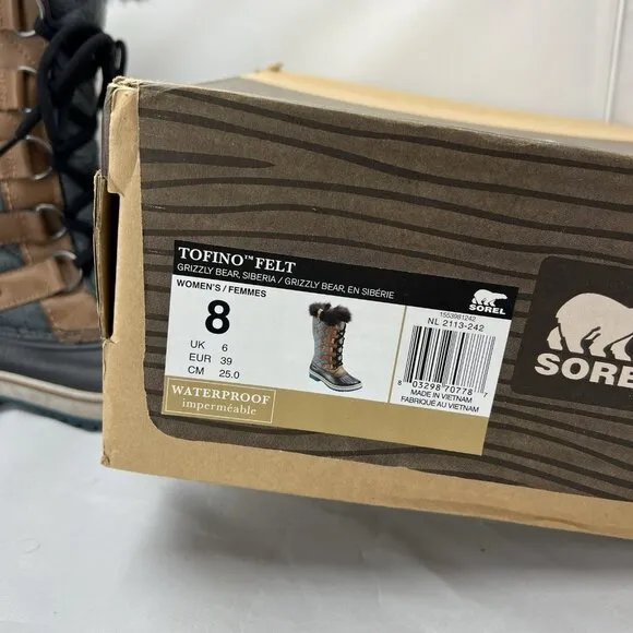 Sorel Tofino Felt Quilted Boots Grizzly Bear Siberia Women's Size 8 NL2113-242