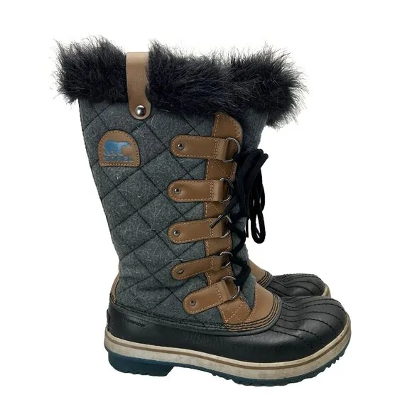 Sorel Tofino Felt Quilted Boots Grizzly Bear Siberia Women's Size 8 NL2113-242