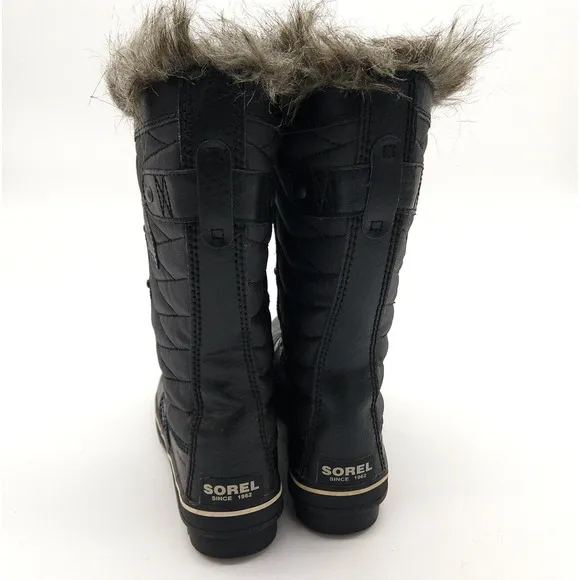 Sorel Tofino II Boots Size 7 Faux Fur Lined Waterproof Black Quilted Lace Up