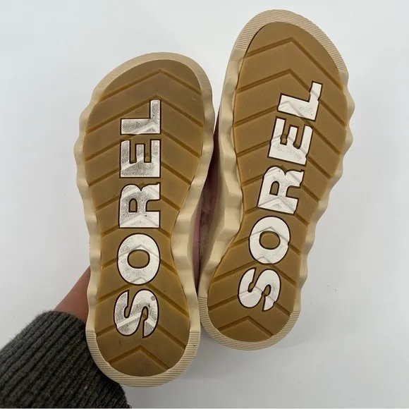 Sorel VIIBE Pink Suede Leather Shearling Slip On Adjustable Cozy Winter Loafers