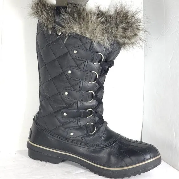 Sorel Women's Tofino II US10 Black Ston Waterproof Quilted Faux Fur Winter Boots