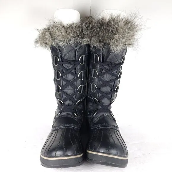 Sorel Women's Tofino II US10 Black Ston Waterproof Quilted Faux Fur Winter Boots