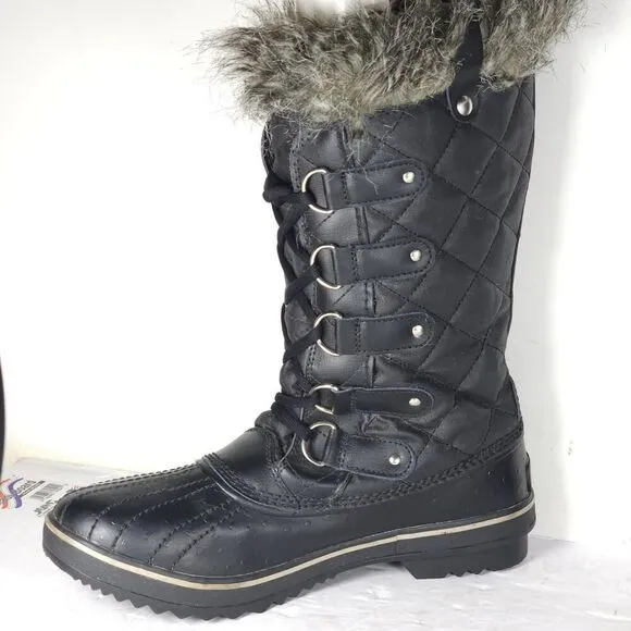 Sorel Women's Tofino II US10 Black Ston Waterproof Quilted Faux Fur Winter Boots