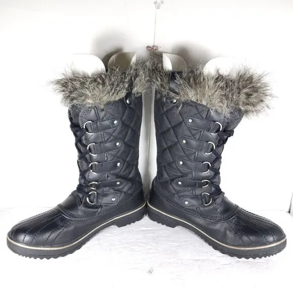 Sorel Women's Tofino II US10 Black Ston Waterproof Quilted Faux Fur Winter Boots
