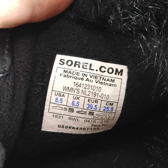 Sorel Women's Tofino Cate US8,5 Black Waterproof Quilted Faux Fur Winter Boots