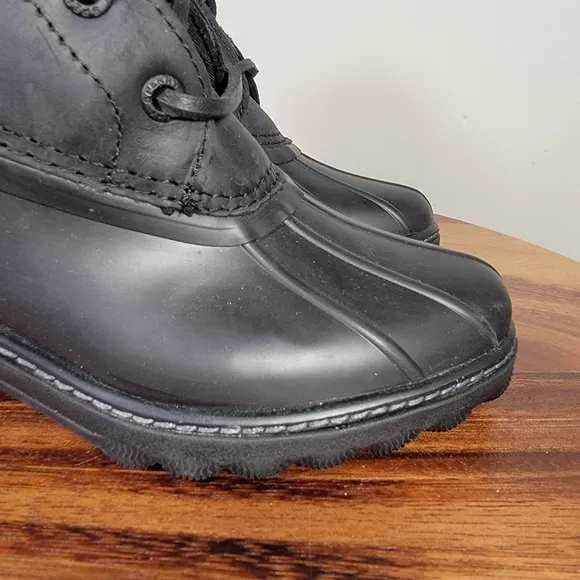 Sperry Saltwater Heel Rain Boots Women's Black Leather Lace-Up Duck Boot Size 5