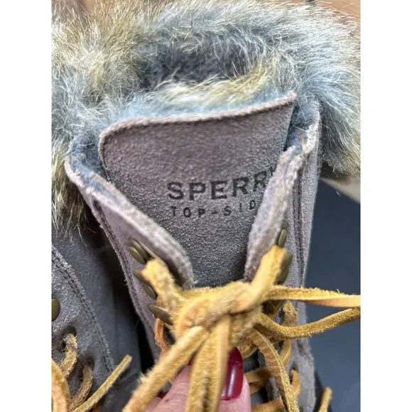 Sperry Womens Size 9 Duck Boots With Faux Fur Trim &amp; Lace-Up Closure