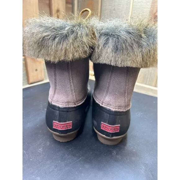 Sperry Womens Size 9 Duck Boots With Faux Fur Trim &amp; Lace-Up Closure