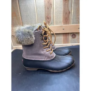 Sperry Womens Size 9 Duck Boots With Faux Fur Trim &amp; Lace-Up Closure
