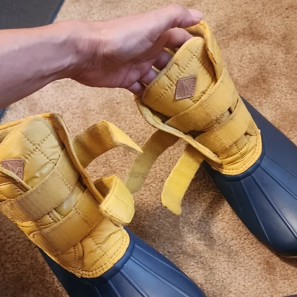 Sperry Yellow and Blue Waterproof Rain Boots with Velcro Straps