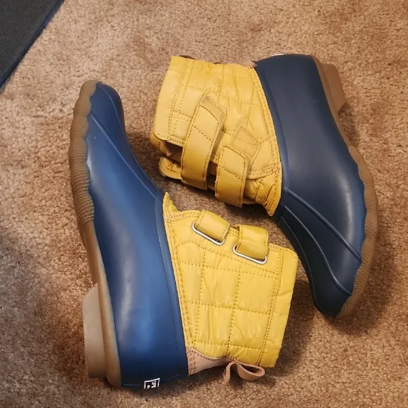 Sperry Yellow and Blue Waterproof Rain Boots with Velcro Straps
