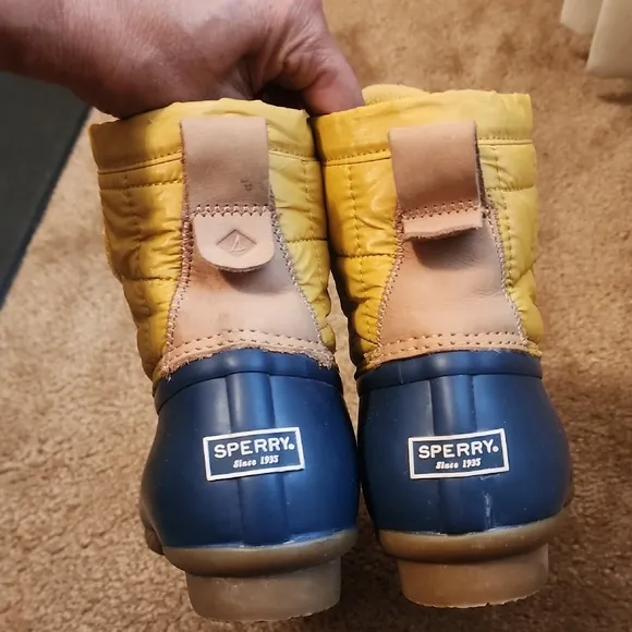 Sperry Yellow and Blue Waterproof Rain Boots with Velcro Straps