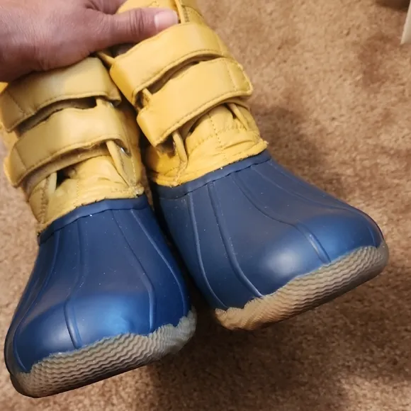 Sperry Yellow and Blue Waterproof Rain Boots with Velcro Straps