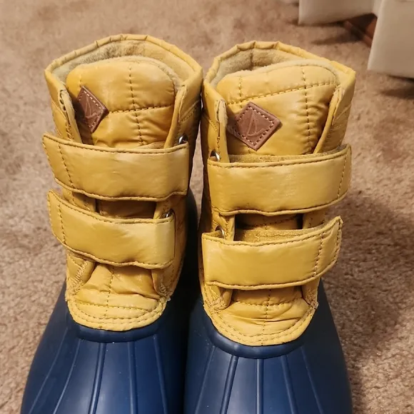 Sperry Yellow and Blue Waterproof Rain Boots with Velcro Straps