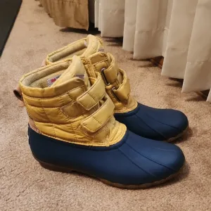 Sperry Yellow and Blue Waterproof Rain Boots with Velcro Straps