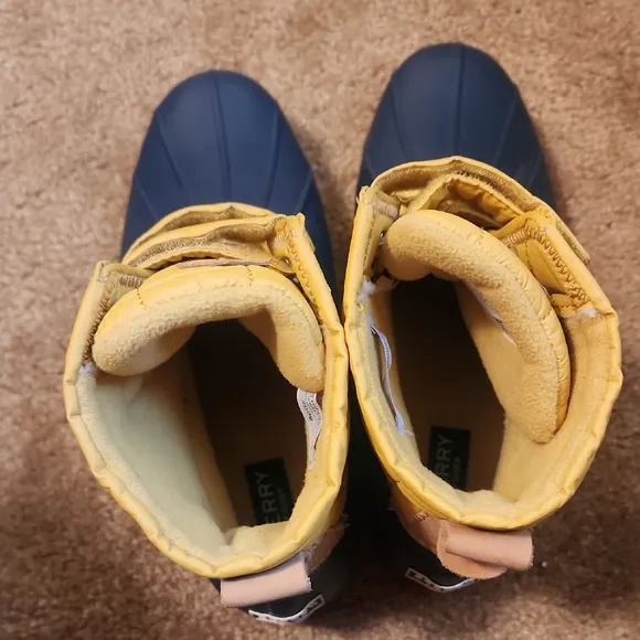 Sperry Yellow and Blue Waterproof Rain Boots with Velcro Straps