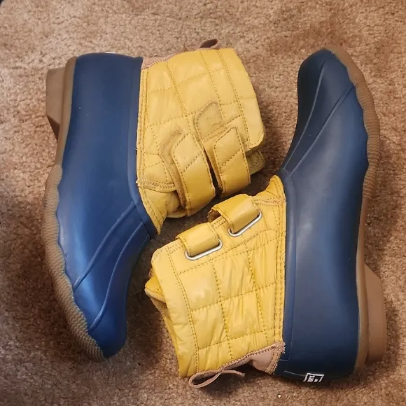 Sperry Yellow and Blue Waterproof Rain Boots with Velcro Straps