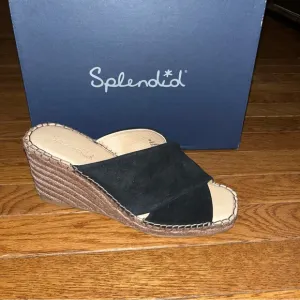 Splendid Britt Espadrilles Platform Wedge Slide Sandals Black &amp; Tan Women’s 9