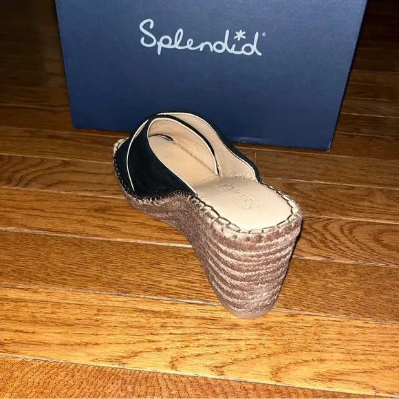 Splendid Britt Espadrilles Platform Wedge Slide Sandals Black &amp; Tan Women’s 9