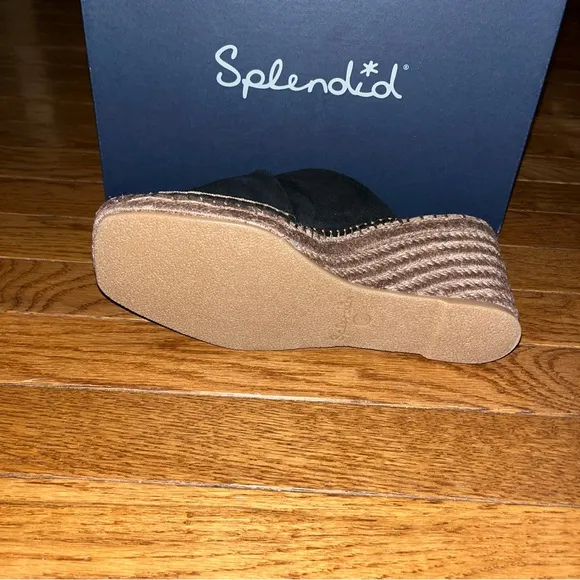 Splendid Britt Espadrilles Platform Wedge Slide Sandals Black &amp; Tan Women’s 9