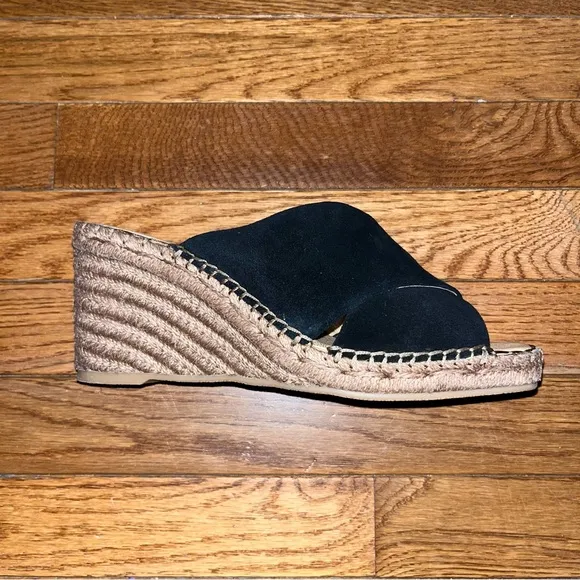 Splendid Britt Espadrilles Platform Wedge Slide Sandals Black &amp; Tan Women’s 9