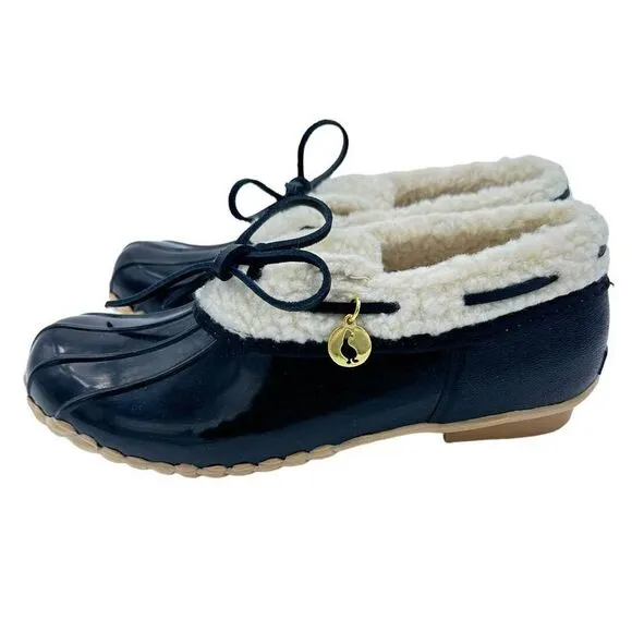 Sporto NWB Women's SZ 8 M Black White Faux Fur‎ Slip On Grip Sole Duck Loafers