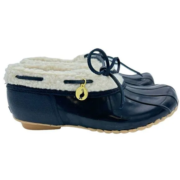 Sporto NWB Women's SZ 8 M Black White Faux Fur‎ Slip On Grip Sole Duck Loafers
