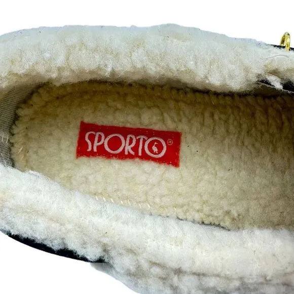 Sporto NWB Women's SZ 8 M Black White Faux Fur‎ Slip On Grip Sole Duck Loafers