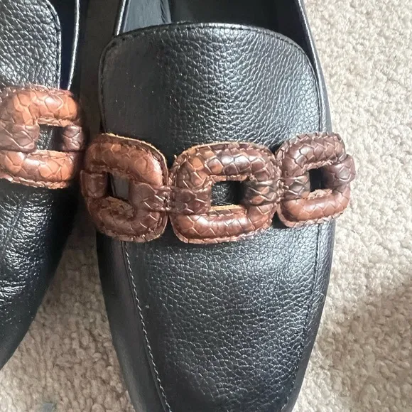 Square Toe Loafers with Snakeskin Trim