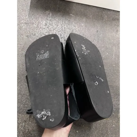 St. Agni Double Strap Platform Sandals Leather Black Flats