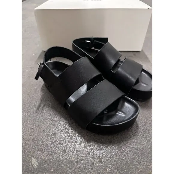 St. Agni Double Strap Platform Sandals Leather Black Flats