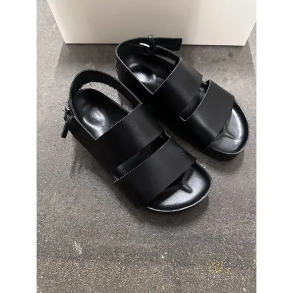 St. Agni Double Strap Platform Sandals Leather Black Flats