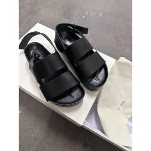 St. Agni Double Strap Platform Sandals Leather Black Flats