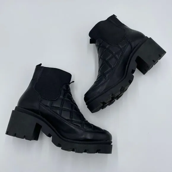 Steve Madden Black Adrian Quilted Vegan Leather Chucky Platform Boots Size 10