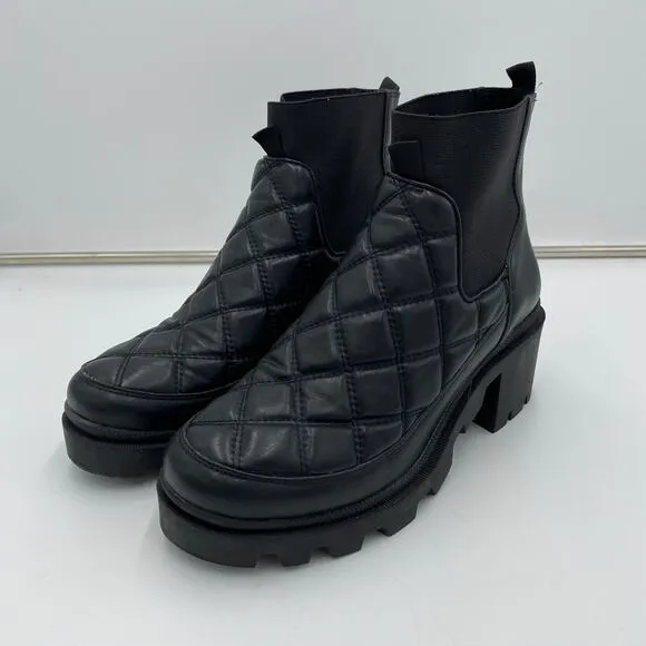 Steve Madden Black Adrian Quilted Vegan Leather Chucky Platform Boots Size 10