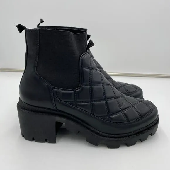 Steve Madden Black Adrian Quilted Vegan Leather Chucky Platform Boots Size 10