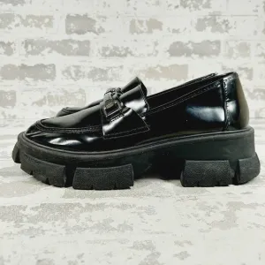 Steve Madden Lively Live Black Faux Leather Chunky Sole Loafers O678