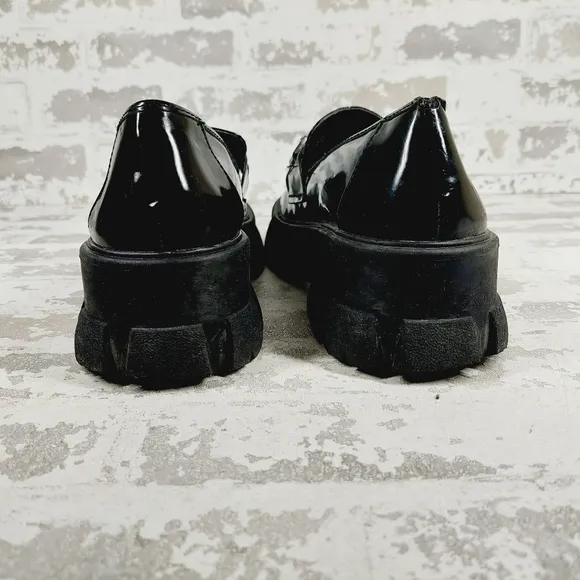 Steve Madden Lively Live Black Faux Leather Chunky Sole Loafers O678