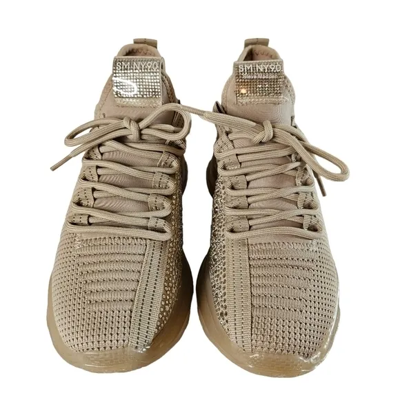 Steve Madden Maxima Rose Gold Lace Up Rhinestone Fashion Sneakers Sz 7.5