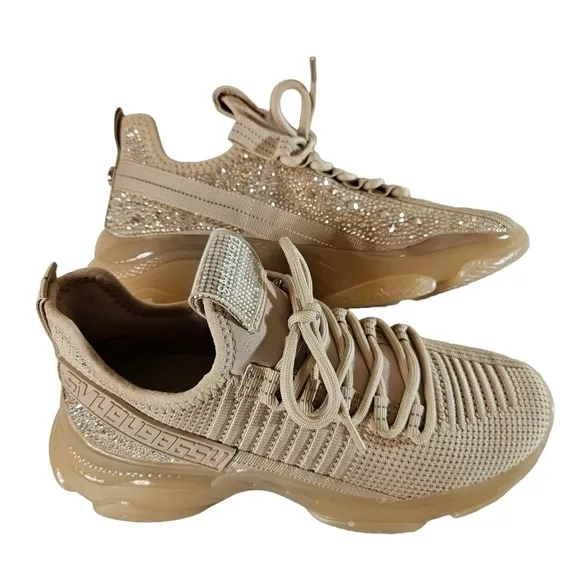 Steve Madden Maxima Rose Gold Lace Up Rhinestone Fashion Sneakers Sz 7.5