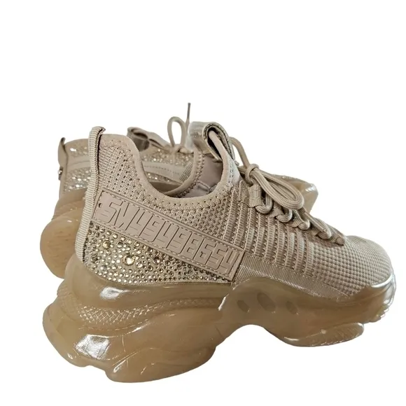 Steve Madden Maxima Rose Gold Lace Up Rhinestone Fashion Sneakers Sz 7.5