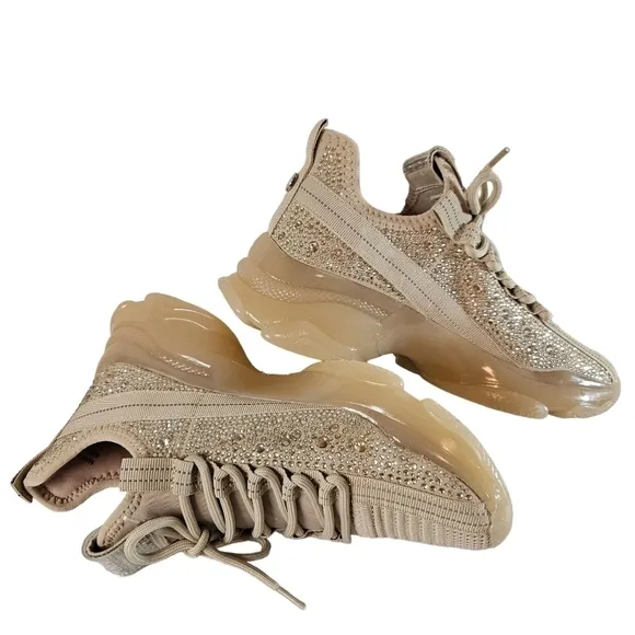 Steve Madden Maxima Rose Gold Lace Up Rhinestone Fashion Sneakers Sz 7.5