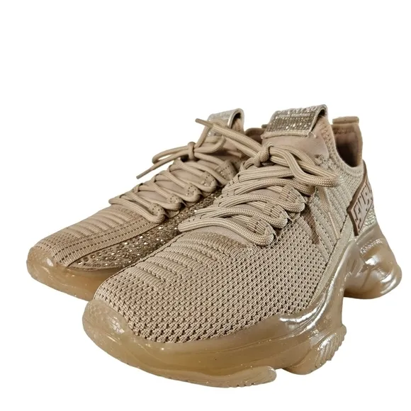 Steve Madden Maxima Rose Gold Lace Up Rhinestone Fashion Sneakers Sz 7.5