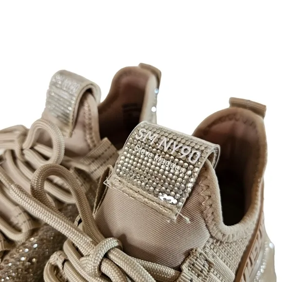Steve Madden Maxima Rose Gold Lace Up Rhinestone Fashion Sneakers Sz 7.5