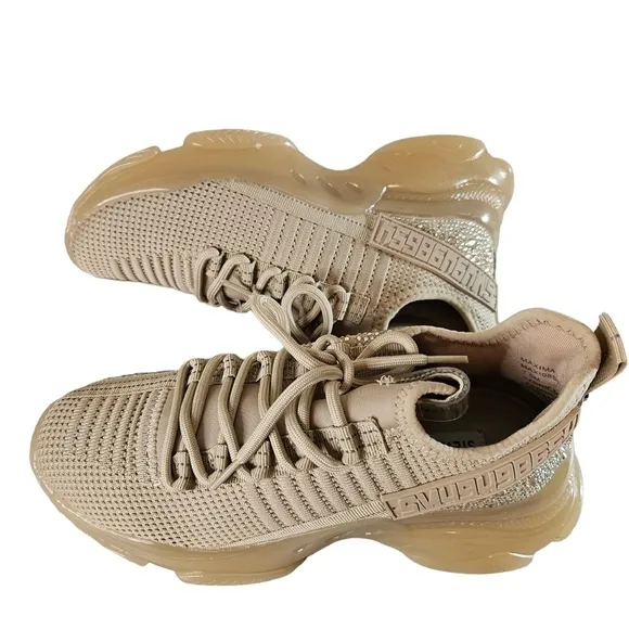 Steve Madden Maxima Rose Gold Lace Up Rhinestone Fashion Sneakers Sz 7.5