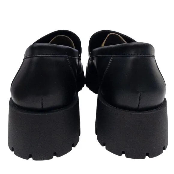 Steve Madden Platform Chunky Lug Sole Penney Loafers Black Leather Womens 6