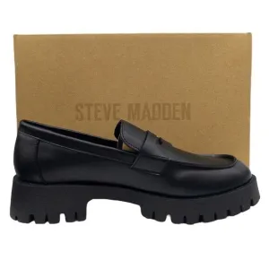 Steve Madden Platform Chunky Lug Sole Penney Loafers Black Leather Womens 6