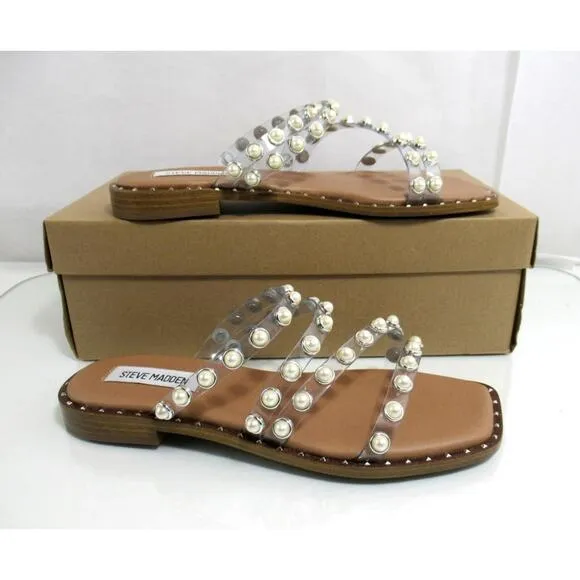 Steve Madden Skyler - P Studded Flat Sandals Slip On Clear Size 7