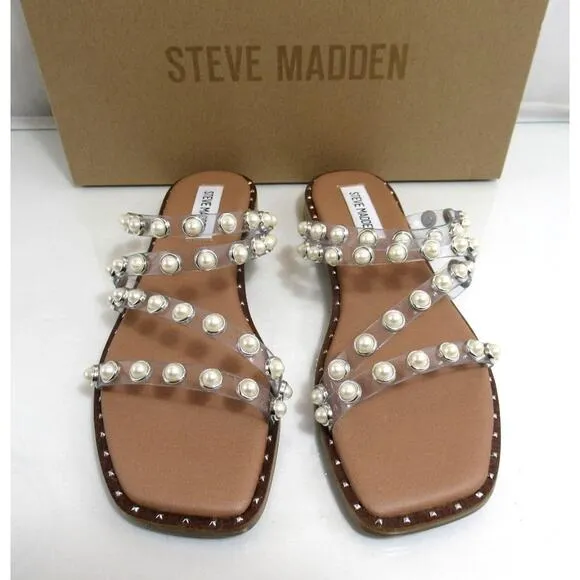 Steve Madden Skyler - P Studded Flat Sandals Slip On Clear Size 7