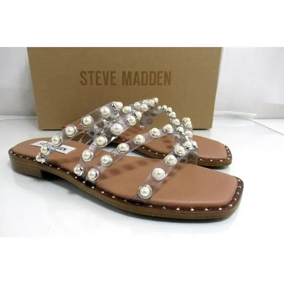 Steve Madden Skyler - P Studded Flat Sandals Slip On Clear Size 7